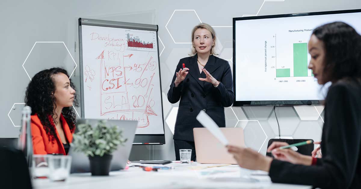 A woman leading a discussion in a meeting