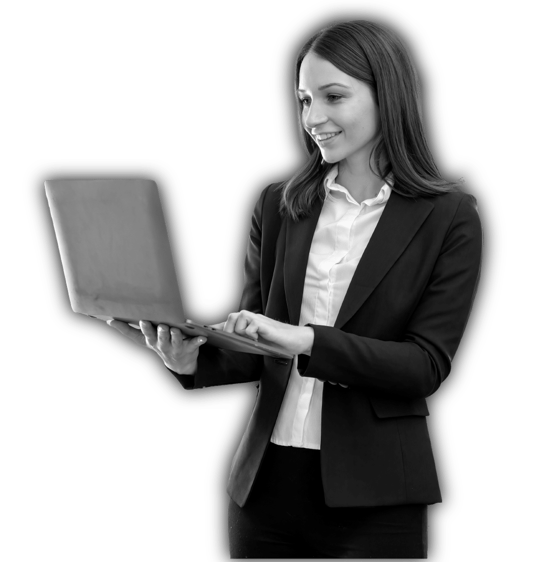 Happy Lady Working On Laptop Hexure 01